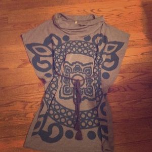 Cowl neck tunic top with belt